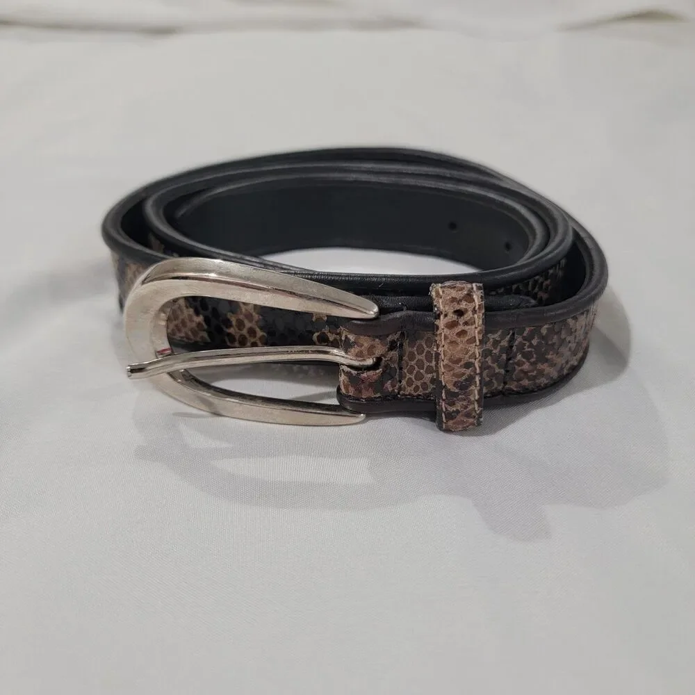 Avignon Womens Leather Belt‎ Snake Print Black Silver Buckle Size Medium Luxury